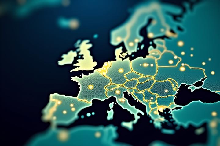 Carte interactive montrant diverses typologies de projets collaboratifs (recherche, innovation, infrastructure) et leurs interconnexions en Europe.