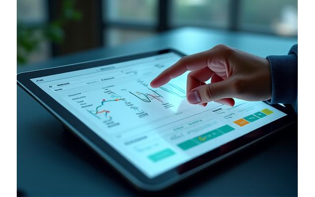 Image conceptuelle d'une interface utilisateur d'application de santé numérique sur tablette, avec des données médicales en nuage, symbolisant un projet de santé.