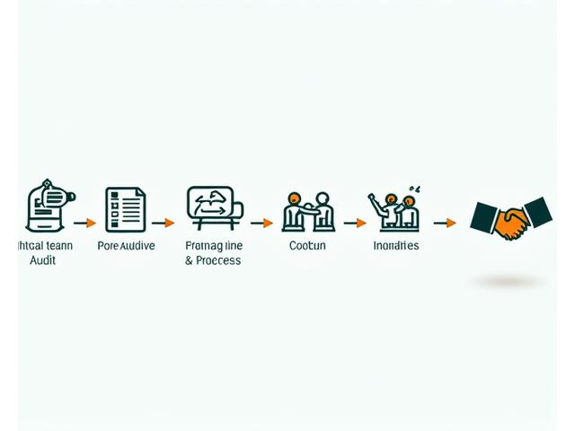 Diagramme étape par étape d'un processus d'audit avec des icônes de contrôle, preparation et accompagnement