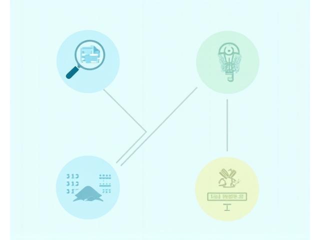 Diagramme stylisé montrant 4 étapes simples d'un processus de diagnostic avec des icônes d'analyse, d'opportunité, de recommandation et de résultat final