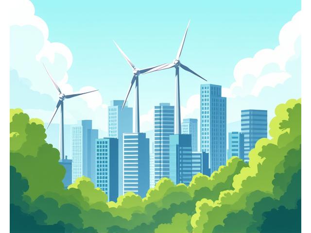 Illustration de panneaux solaires sur un bâtiment avec un paysage urbain propre