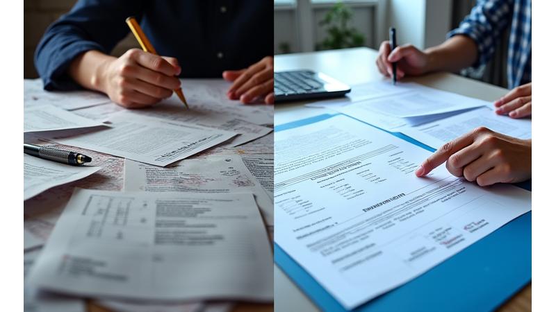 Comparaison visuelle entre un dossier de subvention mal rédigé et un dossier professionnellement optimisé par Zentari Impact, mettant en évidence les différences cruciales de présentation et de contenu.